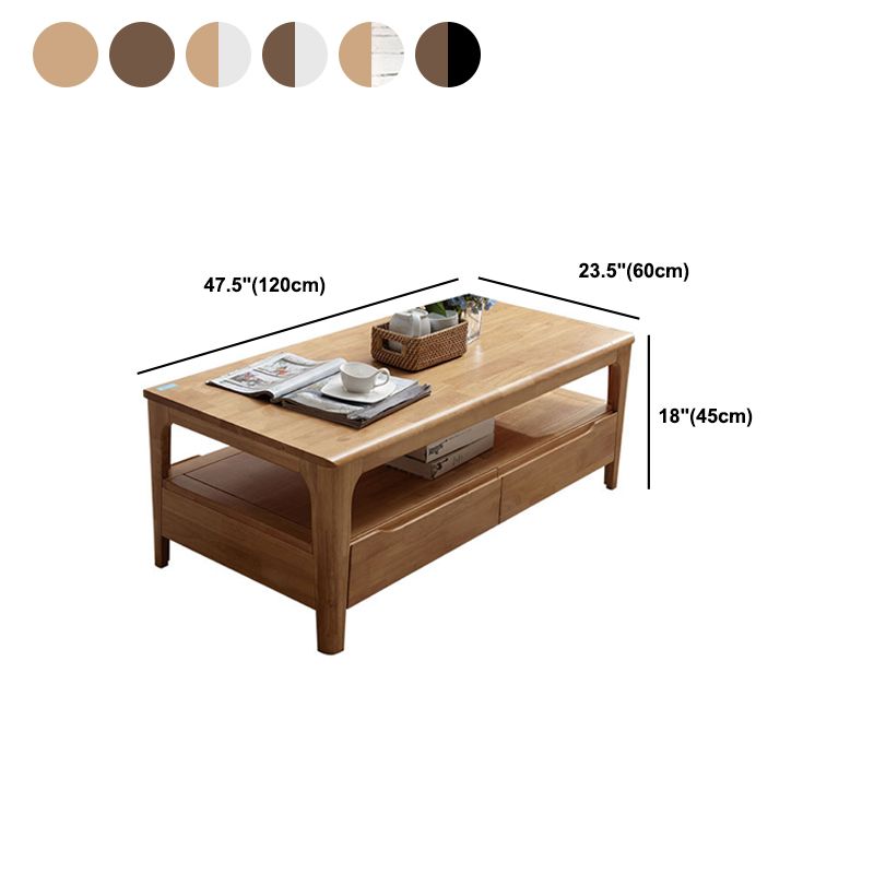 Tavolino in legno a 4 gambe rettangolari a 4 gambe con rack di stoccaggio