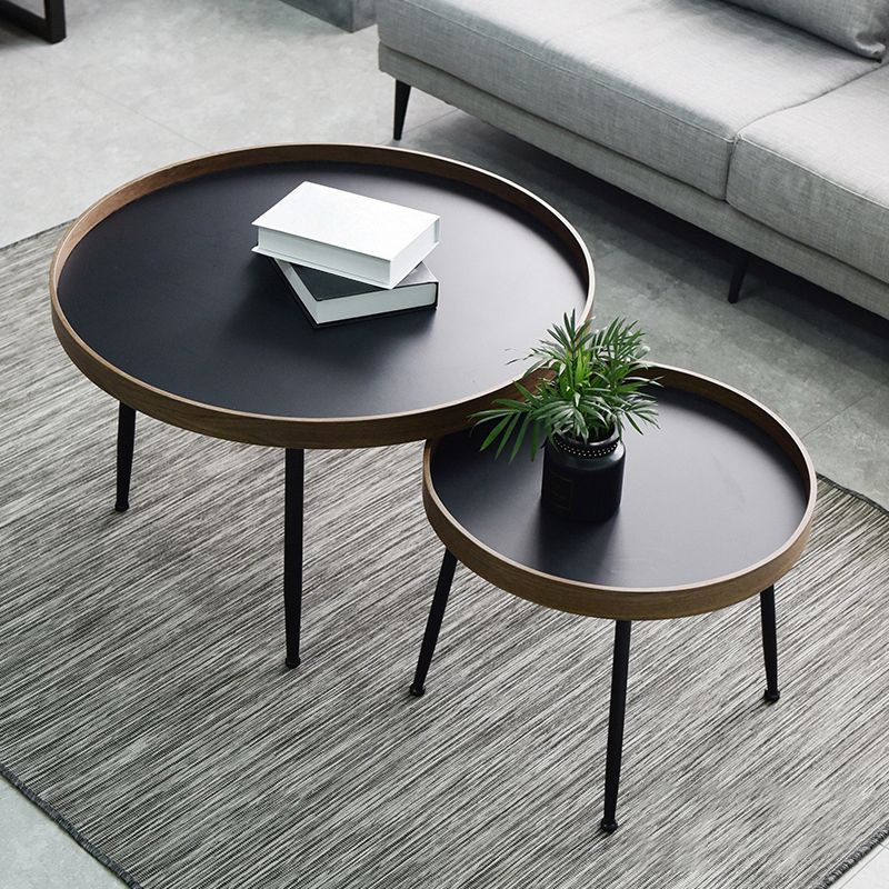 15.7"H Modern 4 Legs Metal Round Brown/Black Wood Top Coffee Table/Nesting Tables Clearhalo 'Coffee & Accent Tables' 'Coffee Tables' 'coffee_tables' 'Furniture' 'furniture_coffee_tables' 'Living Room Furniture' 1200x1200_784e55a9-85ad-406b-9d3f-f404931f4628