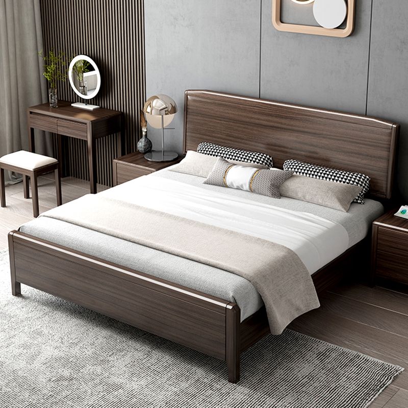 Midden-eeuws houten walnoot bedframe 85-in-d d paneel bedframe in bruin