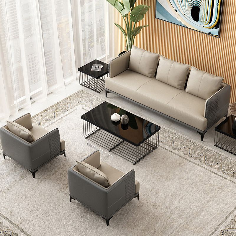 Modern Living Room Sofa Tuxedo Arm Sofa with Pillow and Black Metal Legs