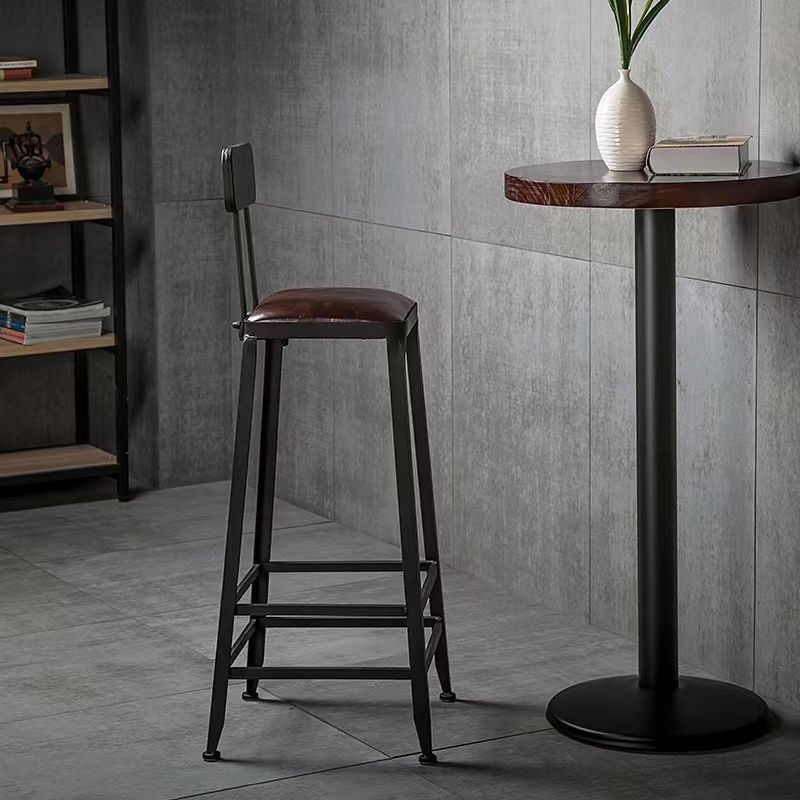 Industrial Brown Counter Stool Leather Square Stool with Black Metal Frame Clearhalo 'Bar Furniture' 'Bar Stools' 'bar_stools' 'furn' 'furn_bar_stools' 'Furniture' 'Kitchen & Dining Furniture' 1200x1200_785c412b-533f-441e-91fc-1dbe0e1aa491