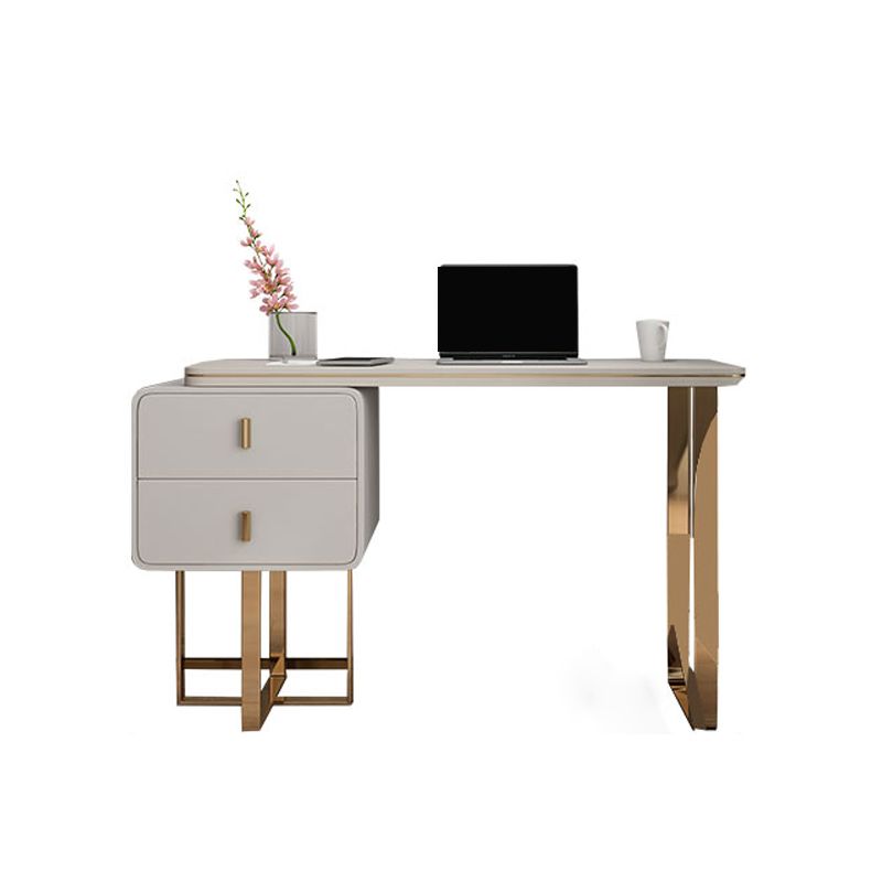 Glam Pedestal Office Desk Curved Pewter Writing Desk with Drawers Clearhalo 'furn' 'furn_office_desk' 'Furniture' 'Office Desks' 'Office Furniture' 'office_desk' 1200x1200_785ca238-e660-42b9-89fe-7456b94bdc17