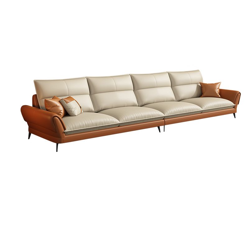 Modern Cream Genuine Leather Sofa Pillow Top Arm Sectional for Apartment Clearhalo 'furn' 'furn_sectionals' 'Furniture' 'furniture_sectionals' 'kitchen' 'kitchen_sectionals' 'Living Room Furniture' 'Sectionals' 1200x1200_785cb5e0-5bbd-4b44-ba4f-71faa779e46f