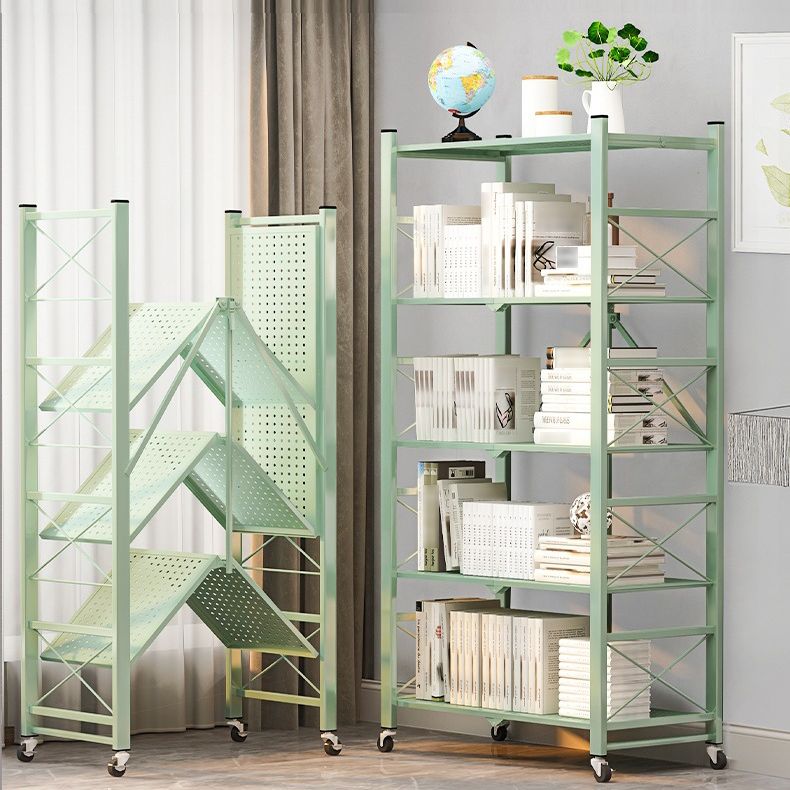 Industrial Geometric Bookcase Metal Open Back Bookcase with Wheels Clearhalo 'Bookcases' 'furn' 'furn_bookcases' 'Furniture' 'furniture_bookcases' 'Office Furniture' 1200x1200_78637215-9896-44dc-a69d-6e431610743b