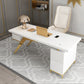 Black and White Writing Desk Glass Office Desk Pedestal with File Cabinet Clearhalo 'furn' 'furn_office_desk' 'Furniture' 'Office Desks' 'Office Furniture' 'office_desk' 1200x1200_7864fb2d-0c45-41dd-a8ab-8749dceda7bf