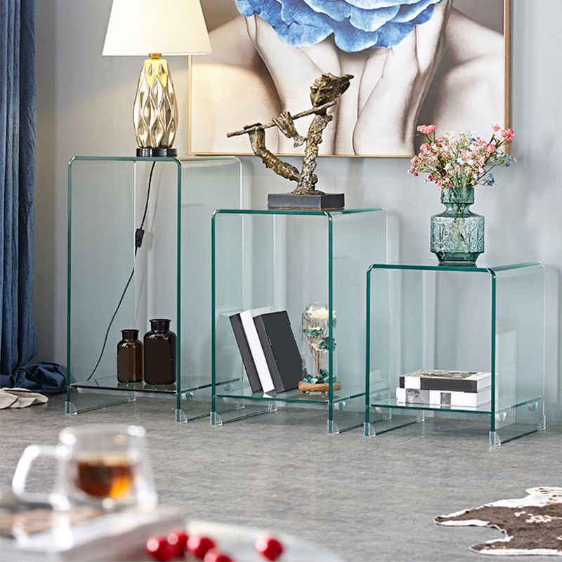 Modern Sled Corner Table Square Glass Side End Table for Living Room