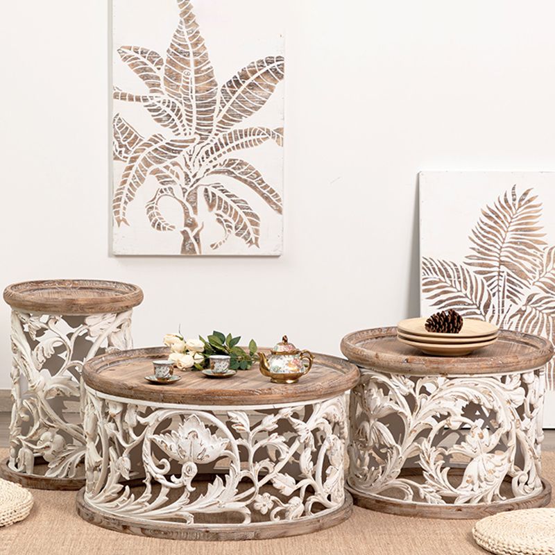 Black/wood/yellow Solid Wood Round Coffee Table with Frame Base Cocktail Table Clearhalo 'Coffee & Accent Tables' 'End & Side Tables' 'end_side_table' 'end_side_tables' 'furn' 'furn_end_side_tables' 'Furniture' 'furniture_end_side_table' 'Living Room Furniture' 1200x1200_786d9c7b-b0cd-4955-aa9c-6cd5edae79a4