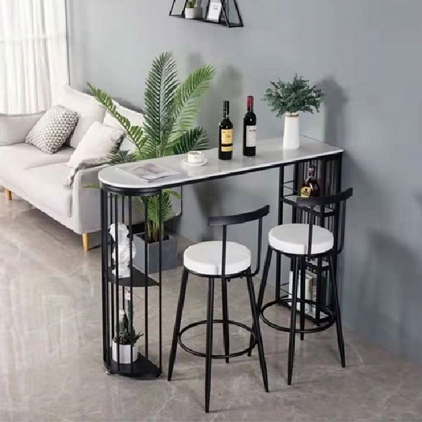 Industrial Style Iron Bar Table Faux Marble White Top 41.3"H Bistro Table with Storage Clearhalo 'Bar Furniture' 'Bar Tables' 'bar_tables' 'furn' 'furn_bar_tables' 'Furniture' 'furniture_bar_tables' 'Kitchen & Dining Furniture' 1200x1200_786e8f81-232d-4a33-80d0-c8cc9b793d13