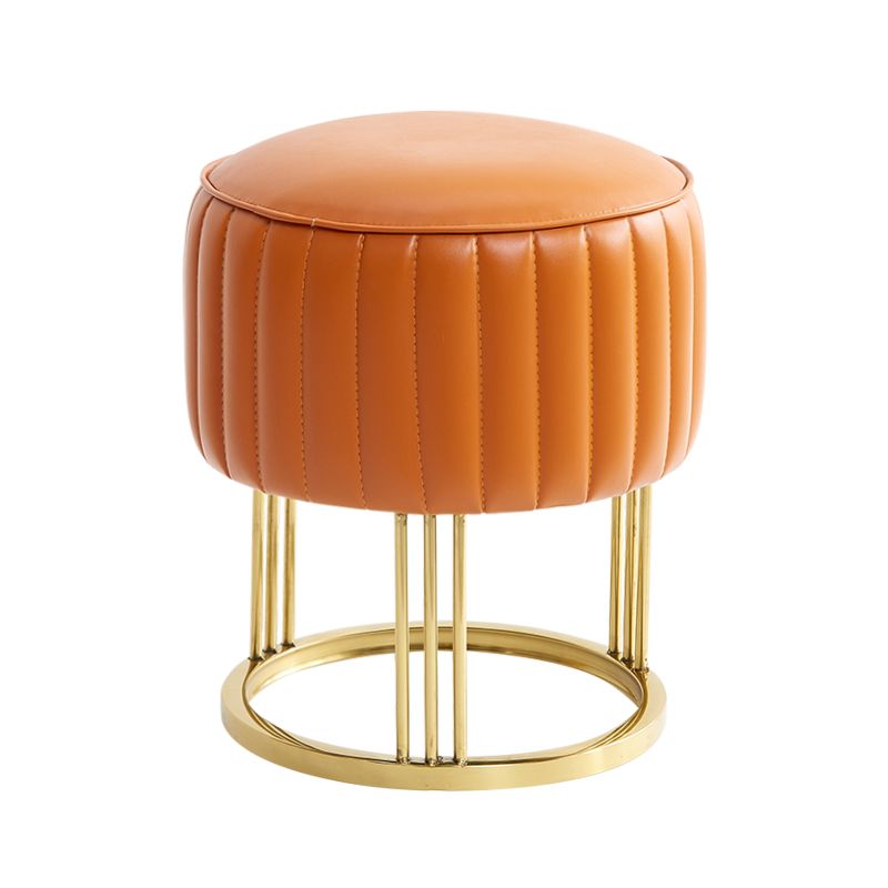 14" Wide Faux Leather Upholstered Ottoman Glam Round Shape Pouf