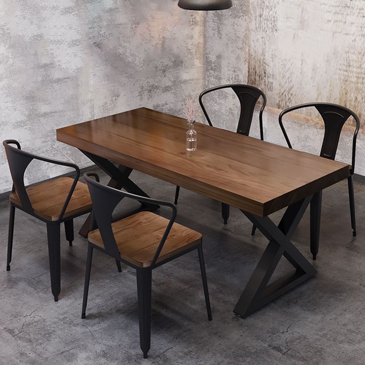 Industrial Style Solid Wood Dining Table Brown Rectangle Table with Metal Base for Dinning Room Clearhalo ' dining_table' 'Dining Tables & Seating' 'Dining Tables' 'furn' 'furn_dining_table' 'Furniture' 'furniture_dining_table' 'Kitchen & Dining Furniture' 'kitchen&dining_furn' 'kitchen' 'kitchen_dining_table' 1200x1200_7878e1f7-febd-43fe-a30d-6b655d4f8502