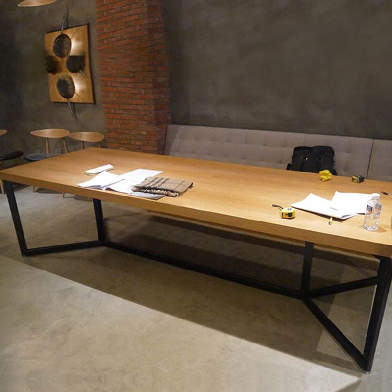Industrial Rectangle Dining Table Solid Wood Trestle Base Dining Table Clearhalo ' dining_table' 'Dining Tables & Seating' 'Dining Tables' 'furn' 'furn_dining_table' 'Furniture' 'furniture_dining_table' 'Kitchen & Dining Furniture' 'kitchen&dining_furn' 'kitchen' 'kitchen_dining_table' 1200x1200_787f02f4-8782-498c-bf7d-702ec0d07731