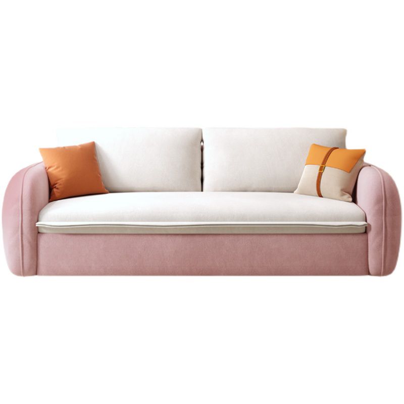 ピンクと白の枕とモダンな四角い腕のベッドソファソファ