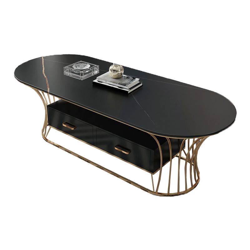 Glam Frame Single Coffee Table Oval Coffee Table with Drawer Clearhalo 'Coffee & Accent Tables' 'Coffee Tables' 'coffee_tables' 'furn' 'furn_coffee_tables' 'Furniture' 'Living Room Furniture' 1200x1200_7883edf7-21a7-4611-9392-5f84fd16eccc