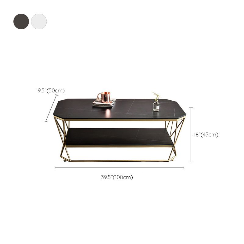 Luxe salontafel met stenen blad, cocktailtafel met metalen frame en plank