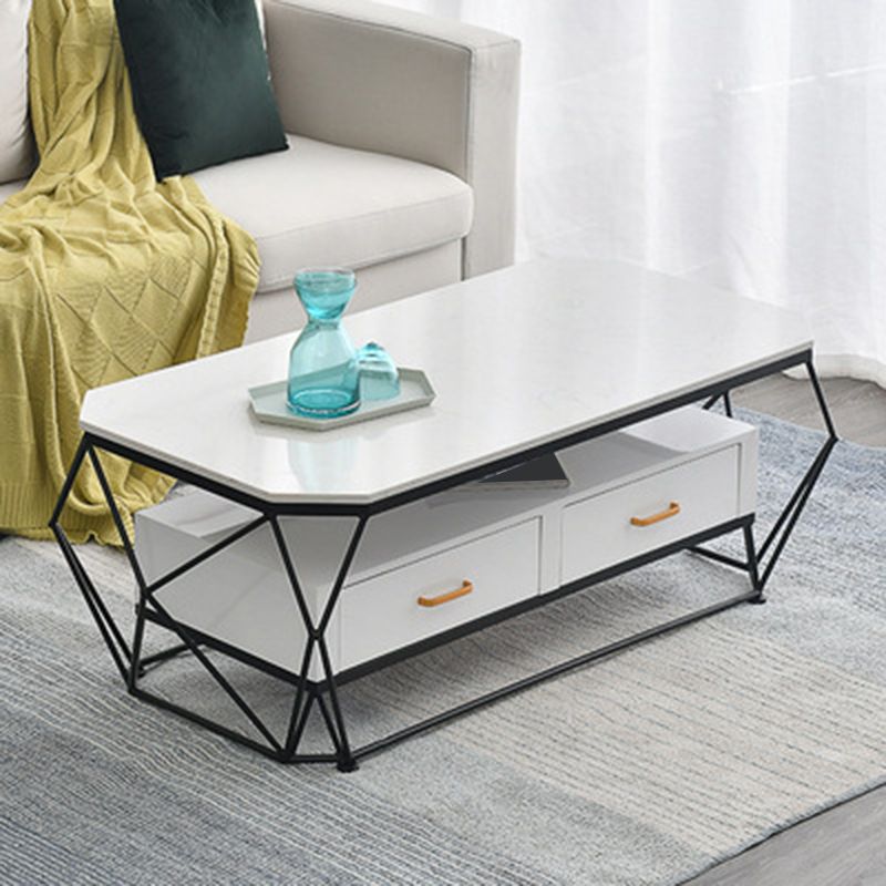 17.7" H Glam Rectangle Coffee Table Iron Frame Cocktail Table with 2 Drawers