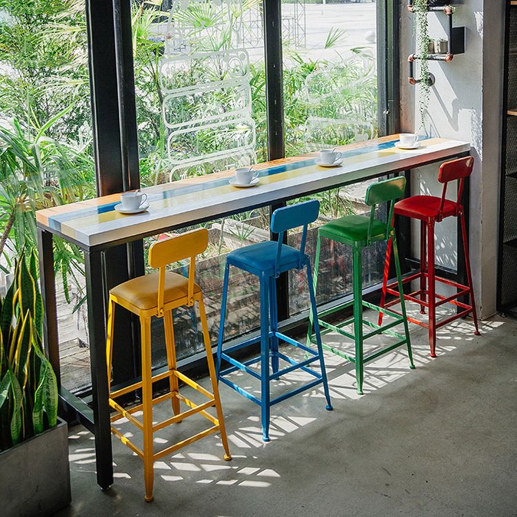 Industrial 1/5 Pieces Bar Table Set Rectangle Wood Counter Table with High Stools for Bar
