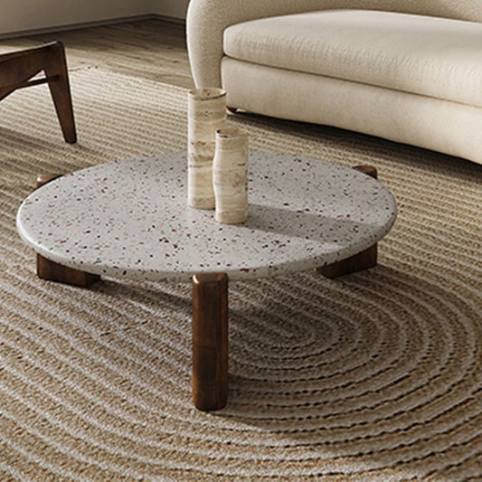 Café redondo moderno o mesa auxiliar Mada de madera y piedra Beige