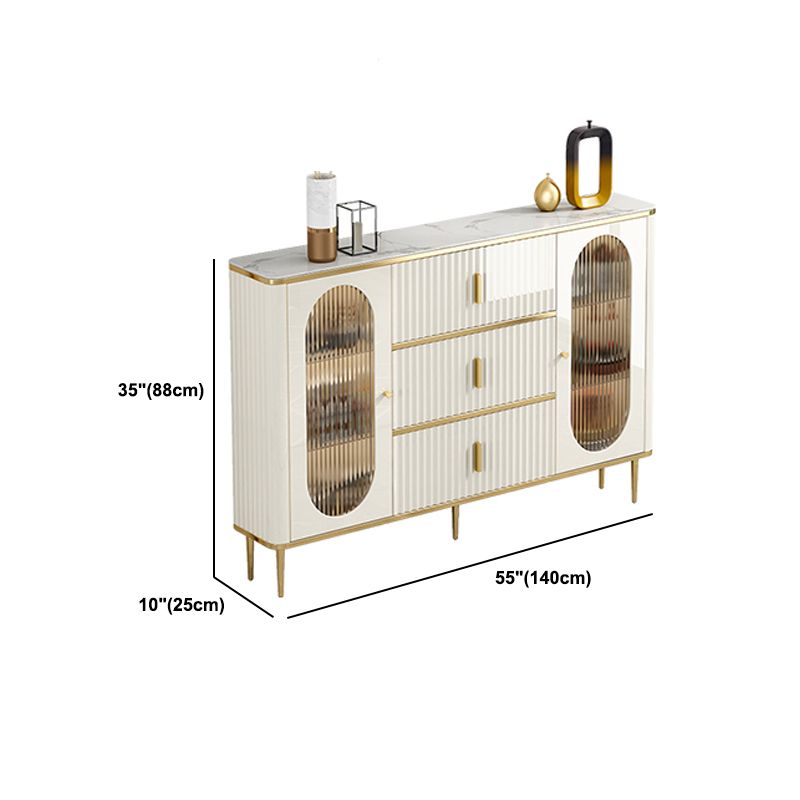 Server a buffet bianco con porte di vetro server glam per sala da pranzo