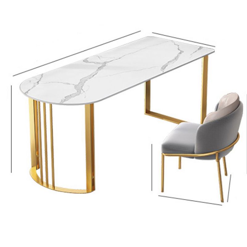 Glam Stone Office Desk 29.53 "Tall Peninsula Writing Desk met ijzeren benen
