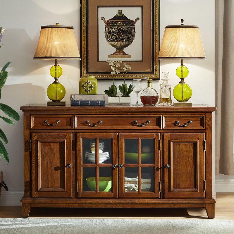 Brown Ash Wood Dining Server Contemporary Dining Server with Doors and Drawers Clearhalo 'buffet_sideboard' 'Buffets & Sideboards' 'furn' 'furn_buffet_sideboard' 'Furniture' 'furniture_buffet_sideboard' 'Kitchen & Dining Furniture' 1200x1200_78a2ec8d-9cac-4b9d-81e3-caf8680af321