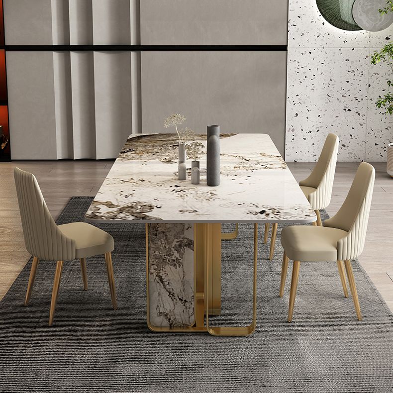 Luxury Sintered Stone Top Dining Table Rectangle Table with Metal and Stone Double Pedestal in Gold Clearhalo ' dining_table' 'Dining Tables & Seating' 'Dining Tables' 'furn' 'furn_dining_table' 'Furniture' 'furniture_dining_table' 'Kitchen & Dining Furniture' 'kitchen&dining_furn' 'kitchen' 'kitchen_dining_table' 1200x1200_78a3f6e4-8476-4037-b1e0-ee6a48f78d9a