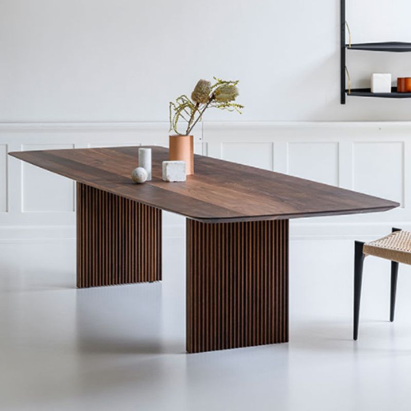 Rectangle Dining Table Modern Oak Solid Wood Double Pedestal Dining Table Clearhalo 'Dining Tables & Seating' 'Dining Tables' 'dining_table' 'furn' 'furn_dining_table' 'Furniture' 'furniture_dining_table' 'Kitchen & Dining Furniture' 1200x1200_78a8f9f8-f24a-4f26-bdab-16069833eae3