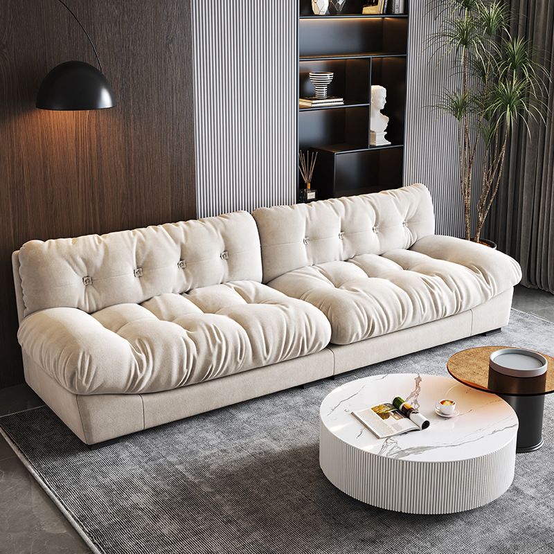 Contemporary Armless Settee Tufted Split-Back White Velvet Sofa