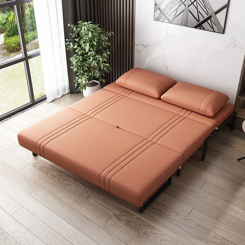 Orange Faux leather Sofa Bed 35.43" Wide Contemporary Sleeper Sofa with Upholstered