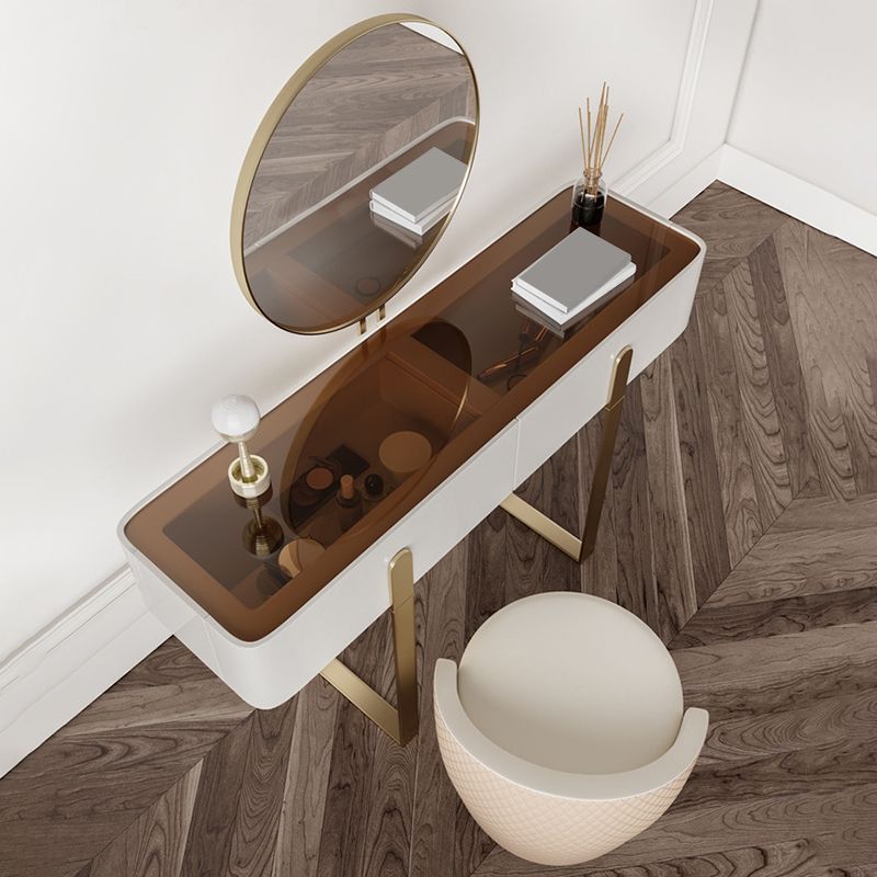 2 Storage Drawers Vanity Set with Stool Glass Top Dressing Table