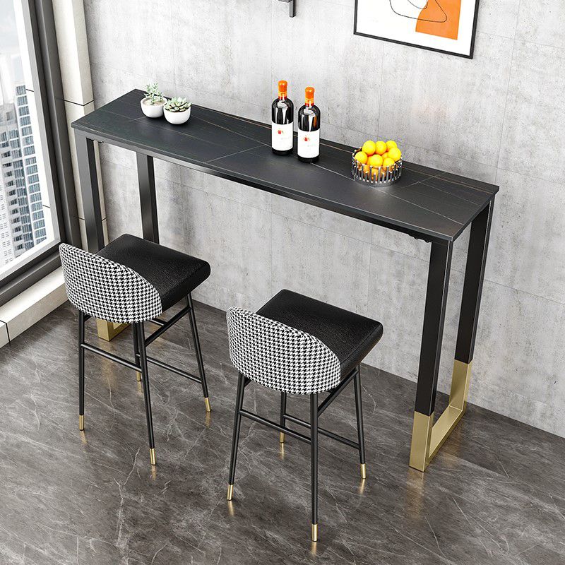 Glam Style Bar Tabel 42-inch Hoogte Stone Top Bistro Tafel met gouden voetstuk