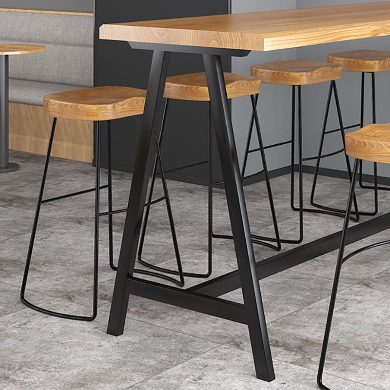 Pine Wood Bar Dining Table Rectangle Industrial Bar Table with Black Trestle Base Clearhalo 'Bar Furniture' 'Bar Tables' 'bar_tables' 'furn' 'furn_bar_tables' 'Furniture' 'furniture_bar_tables' 'Kitchen & Dining Furniture' 1200x1200_78c49232-eb86-4f40-a513-c9546bc03b3c