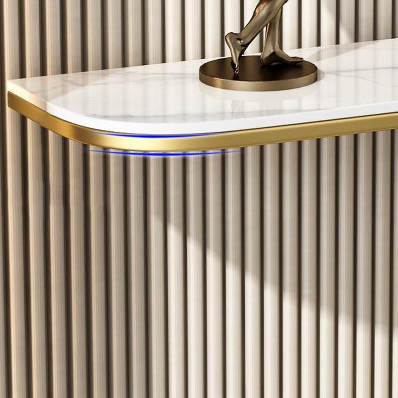 12 Inch Wide Glam Accent Table Half Moon Stone Console Table