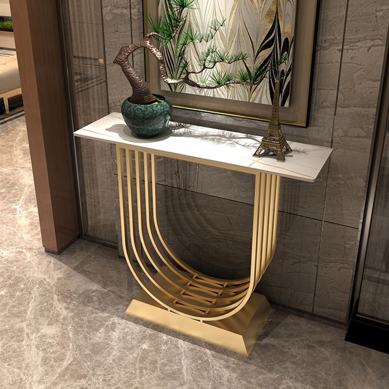 Console top in pietra in stile glam con base di piedistallo di ferro per sala
