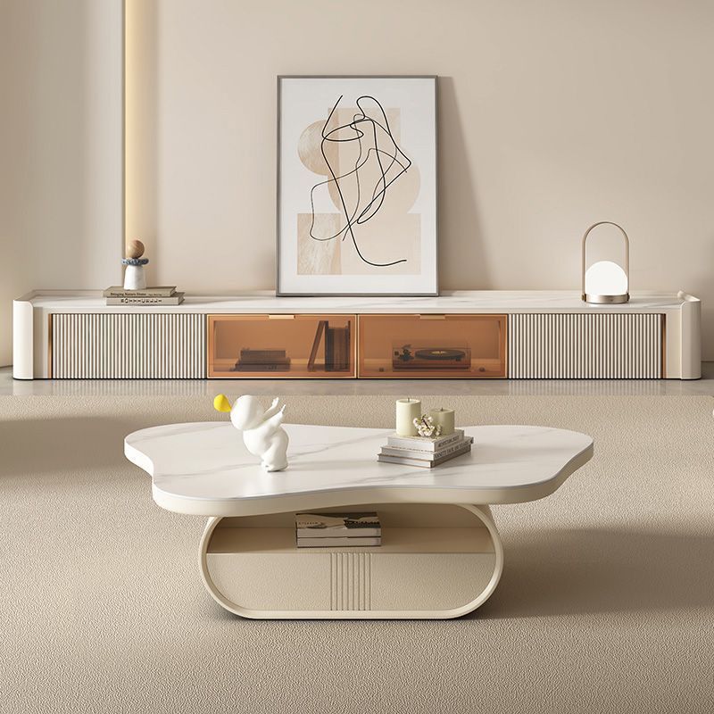 Stone Geometric Contemporary Coffee Table Single Cocktail Table with Storage Drawers Clearhalo 'Coffee & Accent Tables' 'Coffee Tables' 'coffee_tables' 'furn' 'furn_coffee_tables' 'Furniture' 'Living Room Furniture' 1200x1200_78cabd51-1e03-465b-b0db-63314dd7d4db
