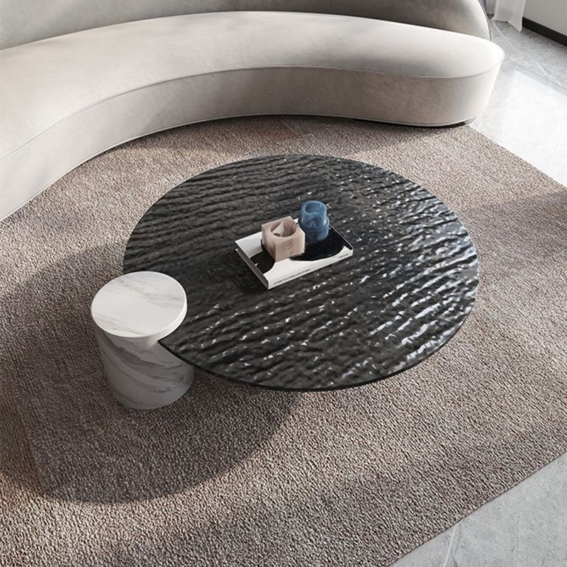 Moderne stijl Slate & Glass Round salontafel met witte basis en zwart/witte top