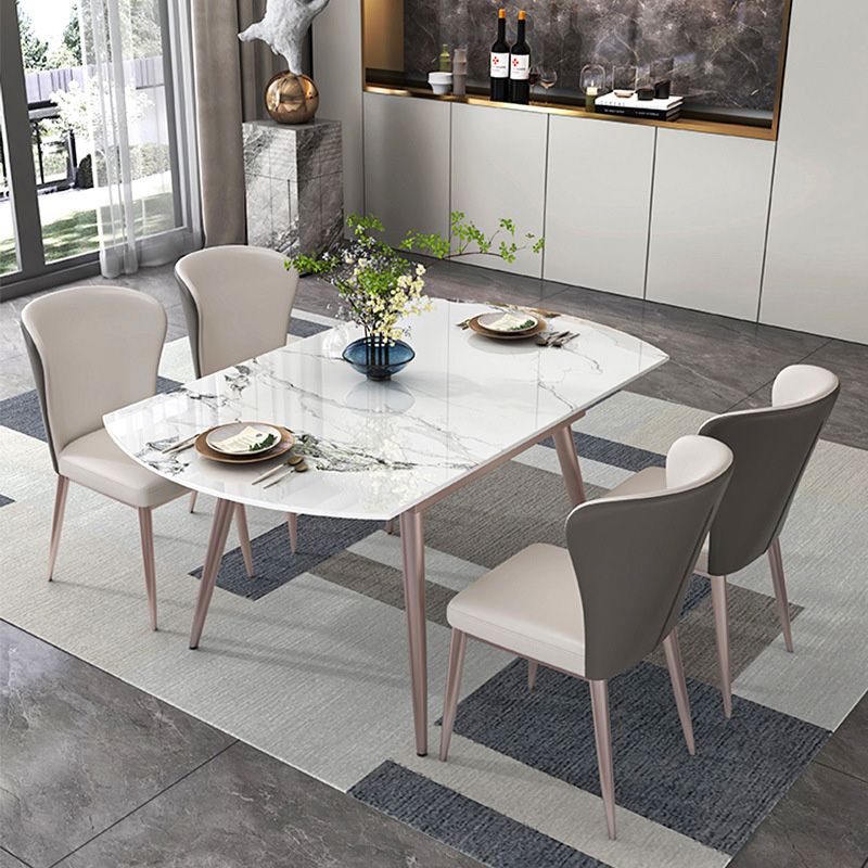 Mesa de comedor contemporánea con base metálica Mesa de comedor de piedra rectangular