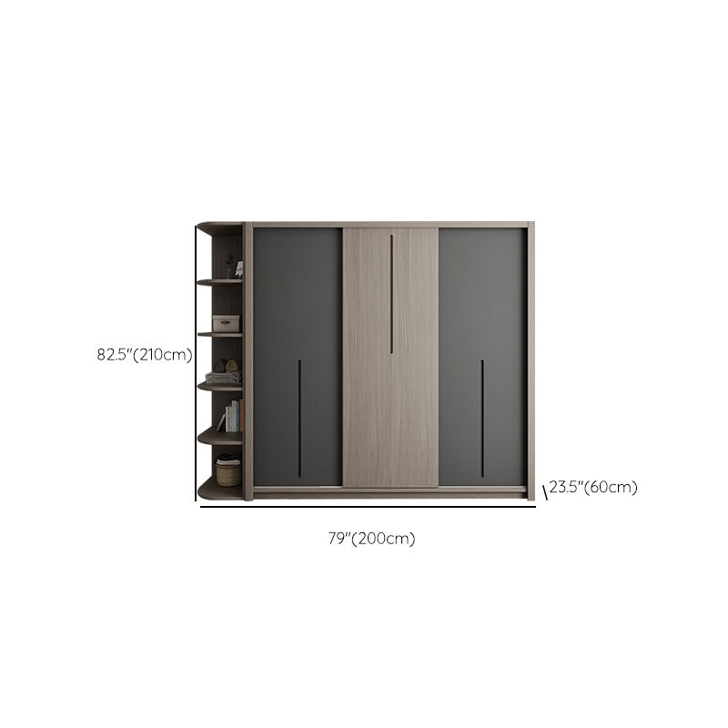 Grey Contemporary Storage Cabinet Faux Wood Cabinet with Sliding Doors