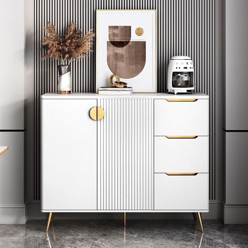 Glam Buffet Server con scaffali regolabili in legno e server di pranzo in pietra