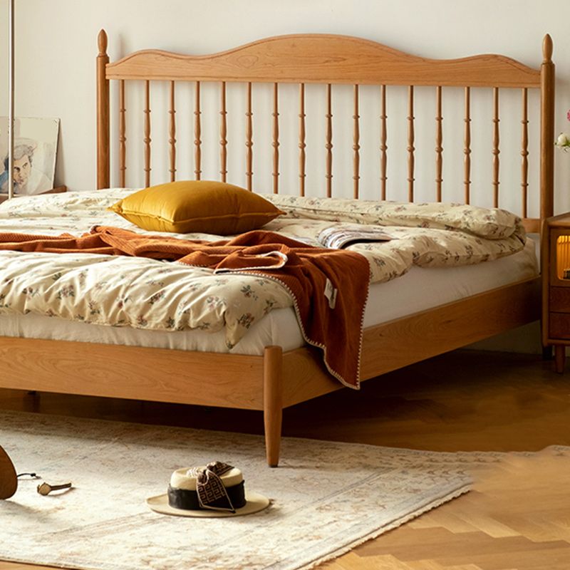 Contemporary Pine Wood Bed in Light Brone Scandinavian Bed with Headboard