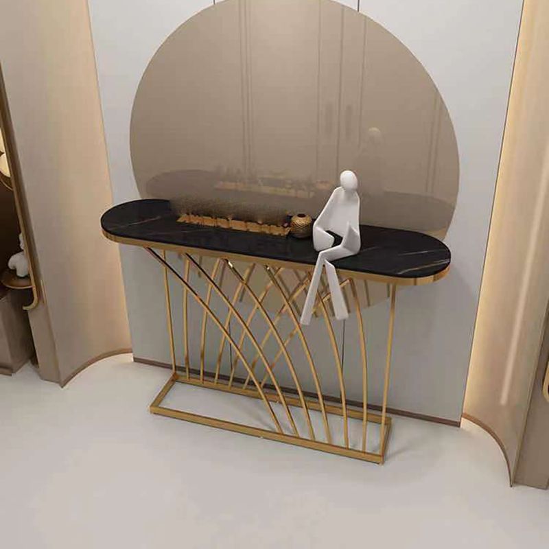 Tabella della console ovale in bianco/nero, tavolo da accento per console a astratto