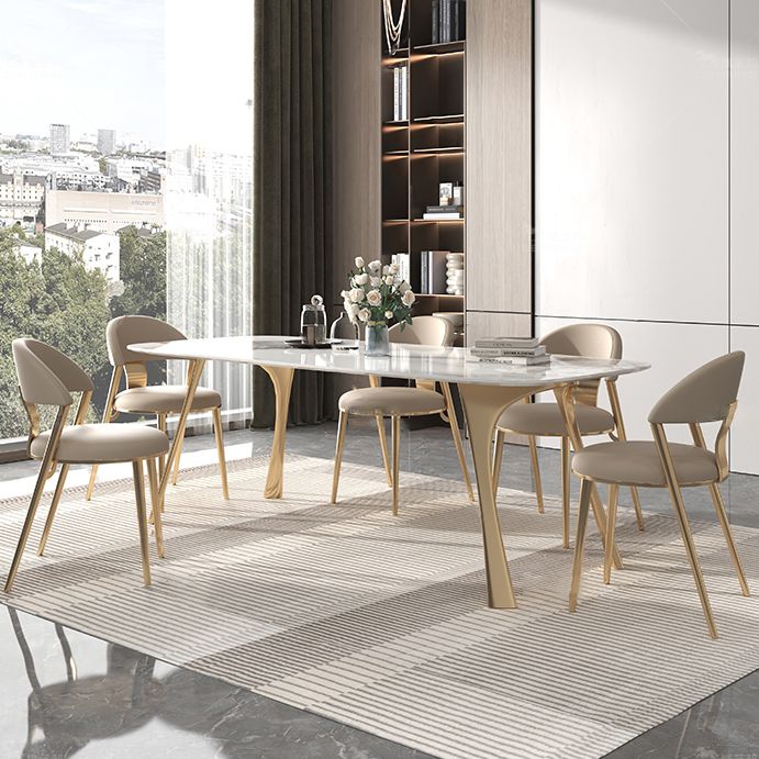 Tavolo da pranzo tradizionale di lusso con tavolo da pranzo superiore rettangolo di pietra bianca per cucina