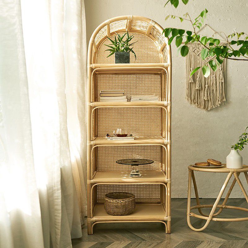 Modern Closed Back Natural Shelf Bookcase Bamboo Shelves Included Shelf for Bedroom