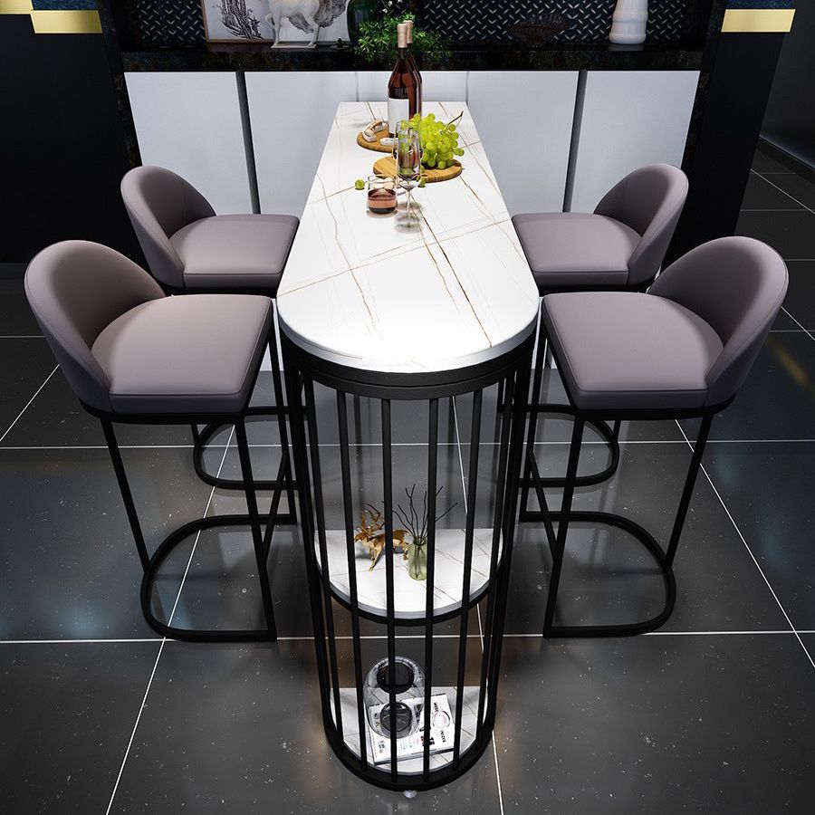 Glam White Stone Bistro Table Indoor Iron Double Pedestal Bar Dining Table with 2-Shelf Clearhalo 'Bar Furniture' 'Bar Tables' 'bar_tables' 'furn' 'furn_bar_tables' 'Furniture' 'furniture_bar_tables' 'Kitchen & Dining Furniture' 1200x1200_78da0fc2-b408-493a-83fa-7fb1131b9297