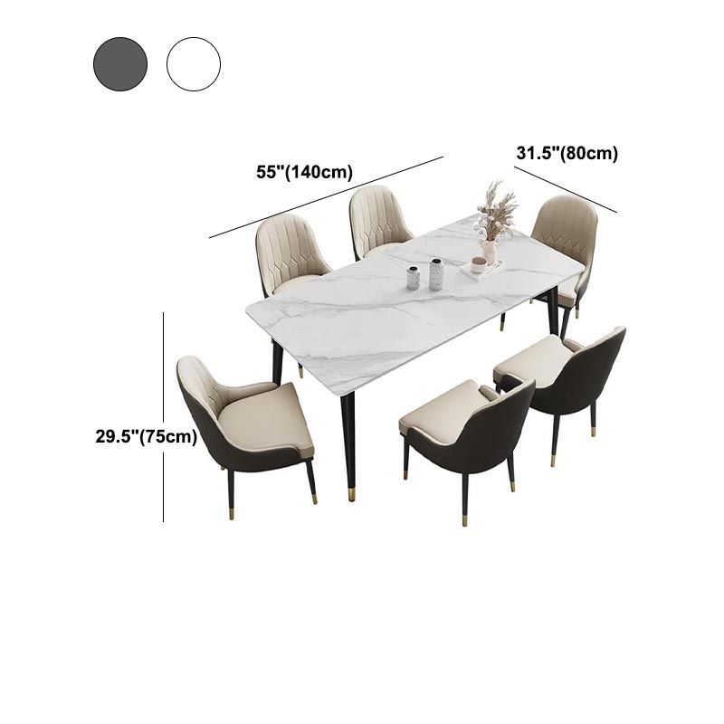 Mesa de comedor de piedra rectángulo Metal de 4 patas de 4 patas Mesa de comedor para sala de estar