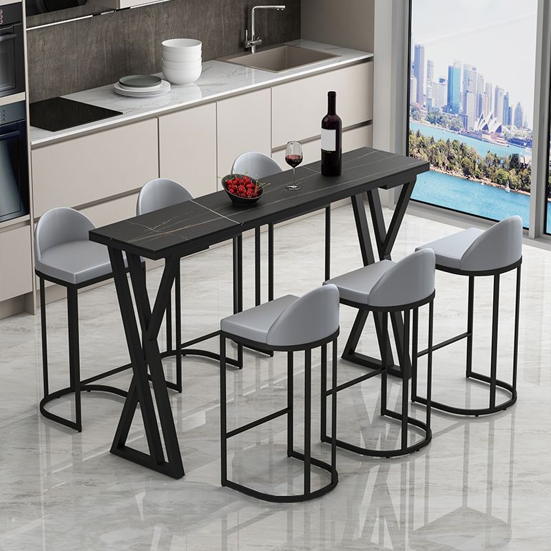 Grey Faux Leather Dining Stool Low Back Bar Stool with Metal Base