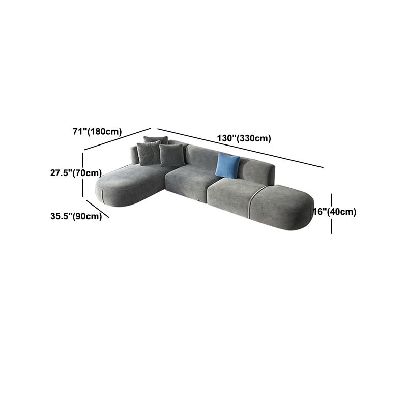 Nordic Style Velvet Sectional 27.56" H Sofa & Chaise in White/Grey