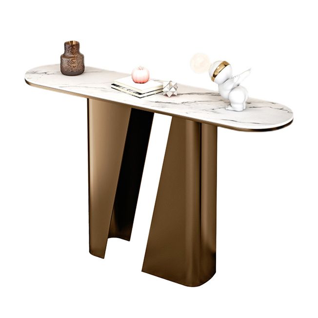 14 inch Wide Glam Accent Table Oval Shape Stone Console Table