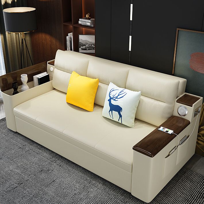 Cama de sofá de 32.28 "con mostaza contemporánea de cuero falso plegable tapizado