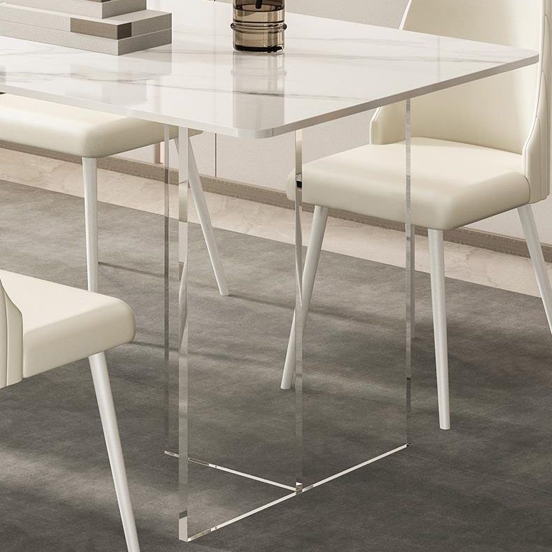 Modern Sintered Stone Dining Table Acrylic Dining Table with Double Pedestal Base Clearhalo 'Dining Tables & Seating' 'Dining Tables' 'dining_table' 'furn' 'furn_dining_table' 'Furniture' 'Kitchen & Dining Furniture' 1200x1200_78eca418-ac76-420b-bee2-21daa53a4842
