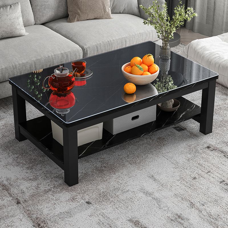 Modern Rectangular Coffee Table 4 Legs Cocktail Table with Shelf Clearhalo 'Coffee & Accent Tables' 'Coffee Tables' 'coffee_tables' 'furn' 'furn_coffee_tables' 'Furniture' 'Living Room Furniture' 1200x1200_78f45d32-3b85-49e6-b6f1-ba81e5c3e2bb